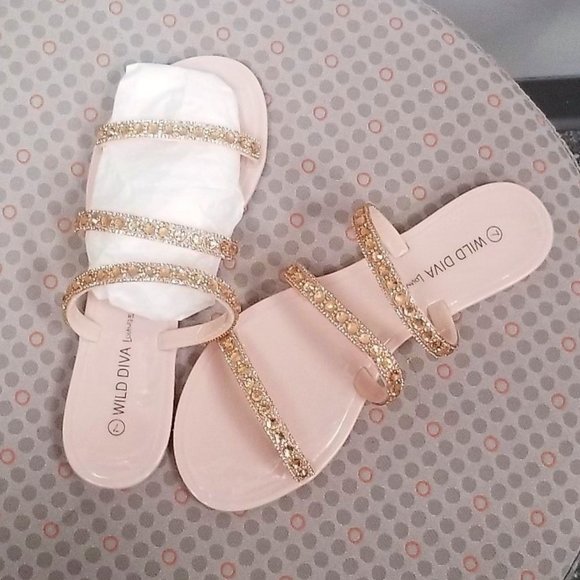 Fashion Nova Shoes Fashion Nova Sandals With Rhinestones Nude